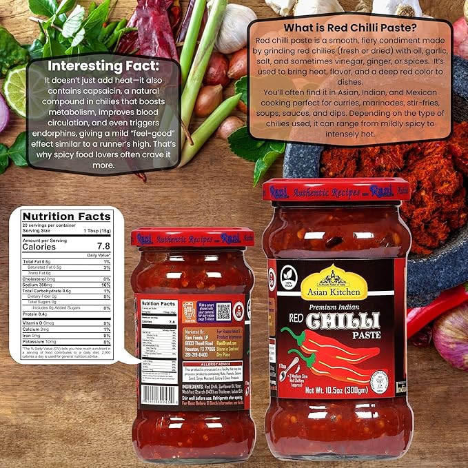 Asian Kitchen Red Chilli Cooking Paste 10.58oz (300g) Glass Jar ~ Vegan | Gluten Free | NON-GMO |