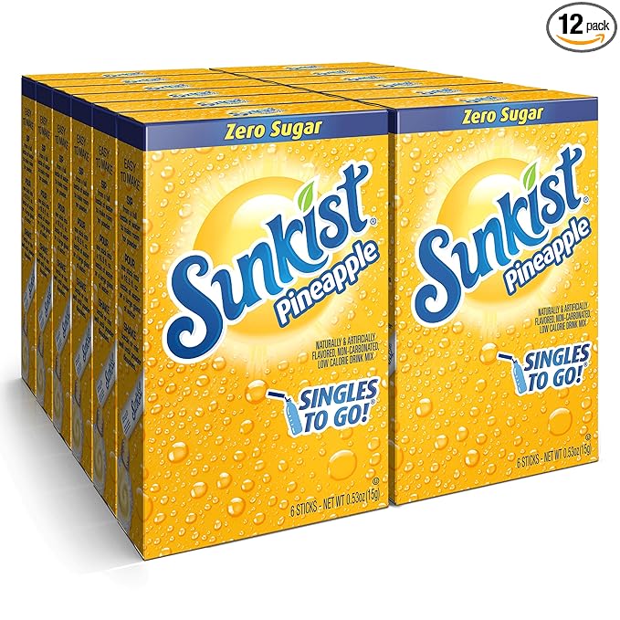 Sunkist Soda Pineapple Singles To Go Drink Mix, 0.53 OZ, 6 Count (Pack of 12)