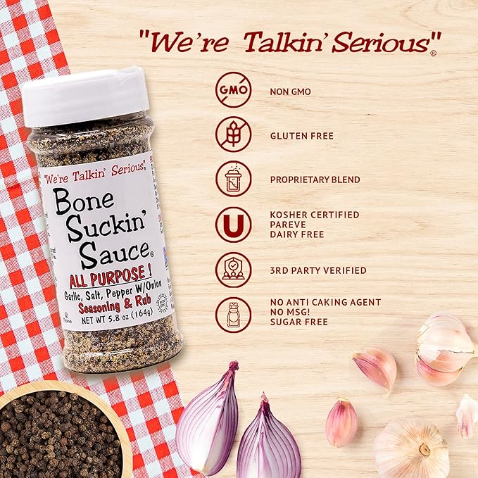 Bone Suckin' All Purpose Seasoning & Rub, Zero Calorie, Sugar Free, Gluten Free, Non GMO, No MSG