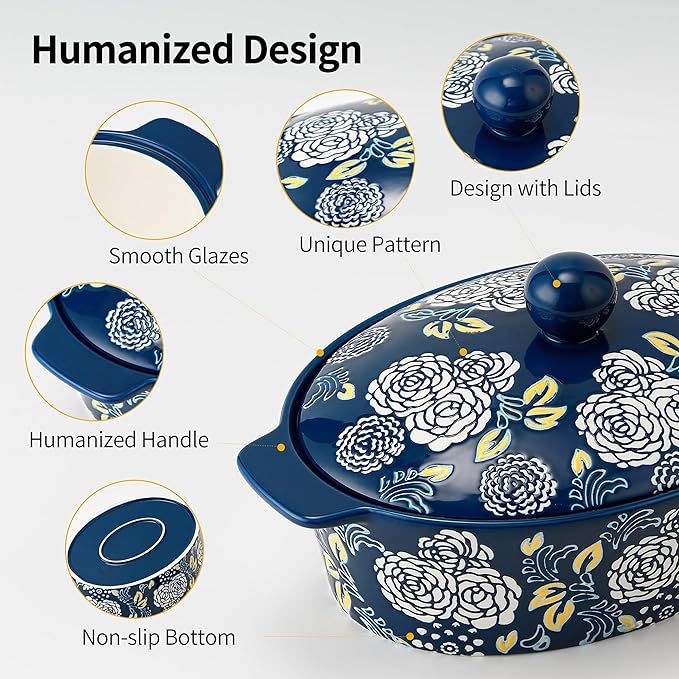 Ceramic Casserole Dish With Lid, Casserole Dishes for Oven, Baking Dish Lasagna Pans For Cooking