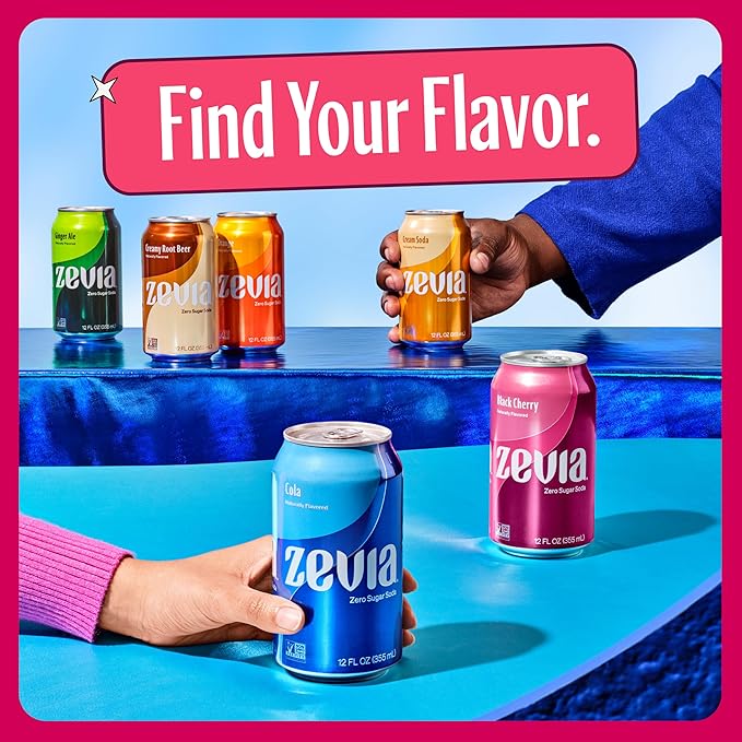 Zevia Zero Sugar Soda, Black Cherry, 12 oz Cans (8-Pack) ??Naturally Sweetened, Non-GMO Project