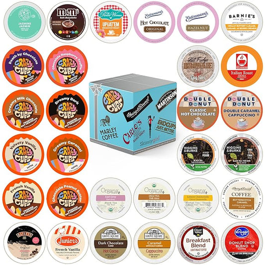 Variety Pack of Coffee, Tea, Hot Chocolate and Cappuccino, Sampler of Single Serve Coffee, Tea, Hot