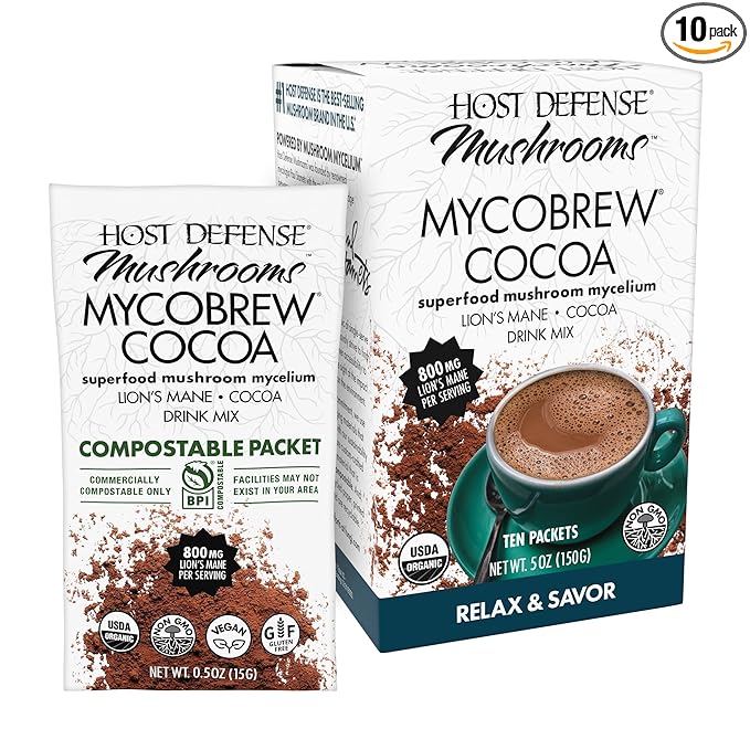 Host Defense MycoBrew Cocoa - Cocoa Drink Mix Includes Lion's Mane Mushroom Powder - Superfood