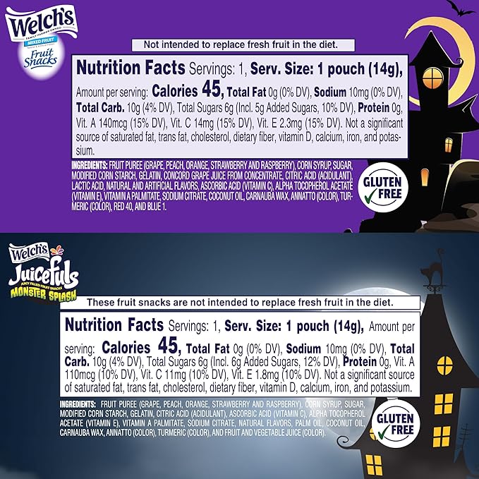 Welch?™s Fruit Snacks Mixed Fruit Halloween & Juicefuls Monster Splash Variety Pack, Great for