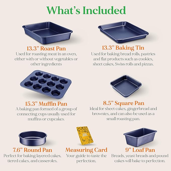 NutriChef 6-Piece Nonstick Baking Pans - Carbon Steel Non toxic Bakeware set with Cookie Sheets
