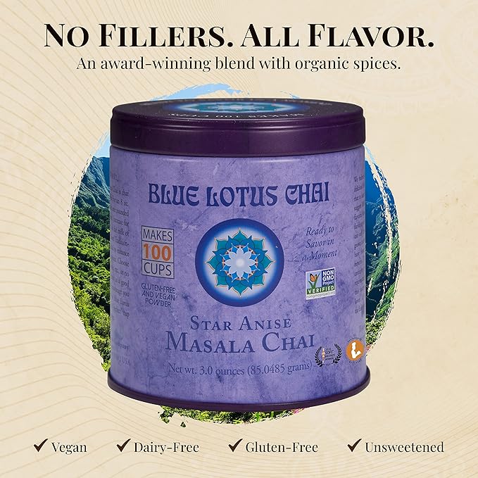 Blue Lotus Chai - Star Anise Masala Chai - Makes 100 Cups - 3 Ounce Masala Spiced Chai Powder with