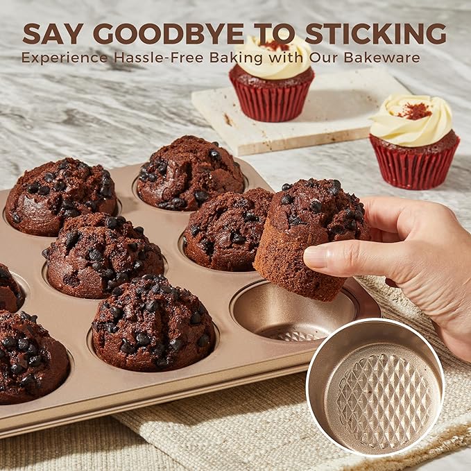 HONGBAKE 9-Piece Baking Pans Set Nonstick, Stackable Non Toxic Bakeware Sets with Diamond Texture