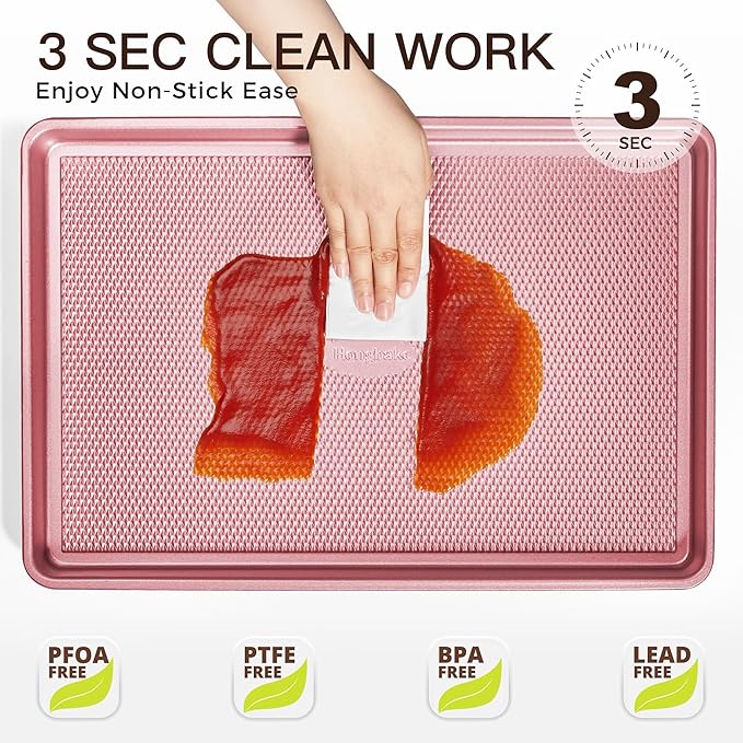 HONGBAKE Baking Sheet Pan Set, Cookie Sheets for Oven, Nonstick Half/Quarter/Jelly Roll Pans with
