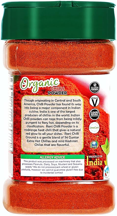 Rani Organic Chilli Powder (Mirchi Ground) 3oz (85g) PET Jar ~ All Natural | Vegan | Gluten