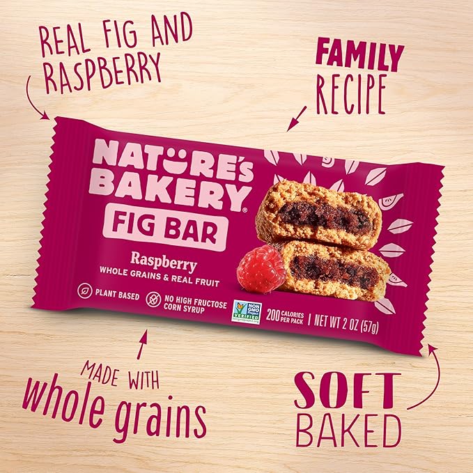 Nature?™s Bakery Whole Wheat Fig Bars, Raspberry, Real Fruit, Vegan, Non-GMO, Snack bar, 6 Count