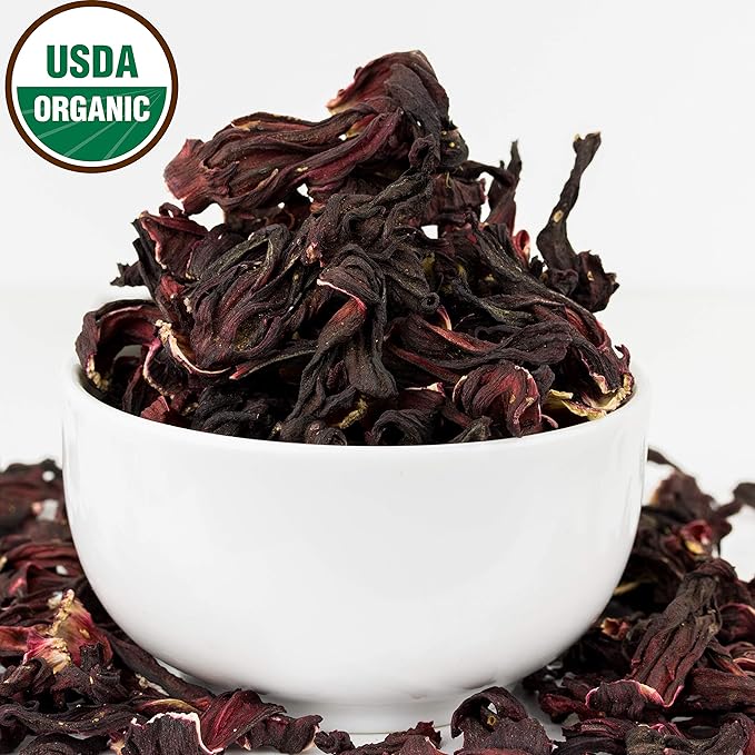 Hibiscus Tea 1LB (16Oz) 100% CERTIFIED Organic Hibiscus Flowers Herbal Tea (WHOLE PETALS), Caffeine