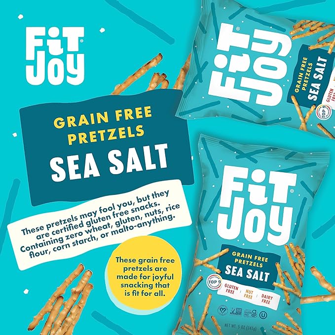 FitJoy Sea Salt Pretzels (Pack of 6, 5 Oz) - Dairy, Nut & Gluten Free Snacks - Grain Free Cassava