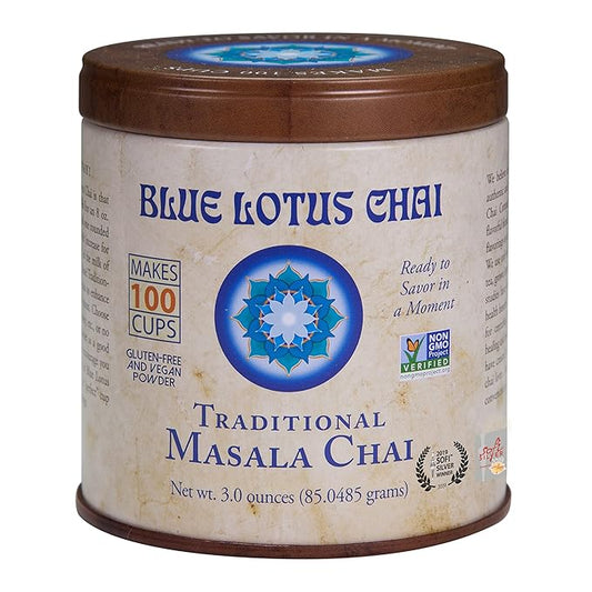 Blue Lotus Chai Tea - Traditional Masala Chai - Makes 100 Cups - 3 Ounce Masala Spiced Chai Powder