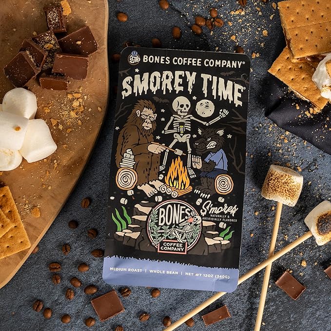 Bones Coffee Company S'morey Time, S'mores and Graham Crackers Flavored Coffee, Medium Roast Low