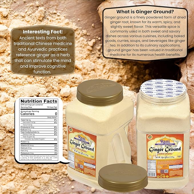 Rani Ginger (Adarak) Powder Ground, Spice 80oz (5lbs) 2.27kg Bulk PET Jar ~ All Natural | Vegan |