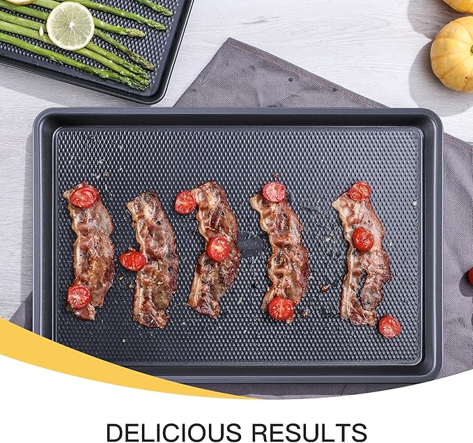 Cookie Sheets for Baking Nonstick - HONGBAKE Baking Sheet Pan Set of 3, Half/Quarter/Jelly Roll Pan