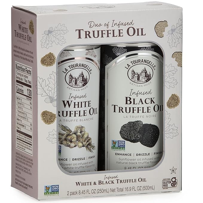 La Tourangelle, White Truffle Oil & Black Truffle Oil Set, Complex Gourmet Earthy Flavor for