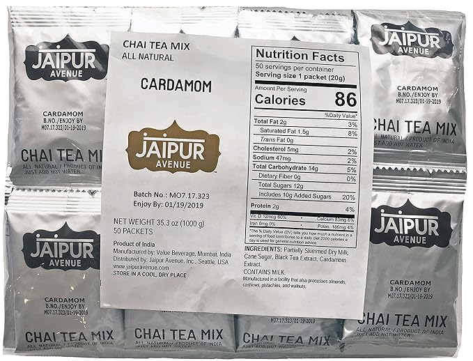 Jaipur Avenue Cardamom Chai Tea Mix Crafted with All-Natural Assam Black Tea, Cardamom, Cane Sugar