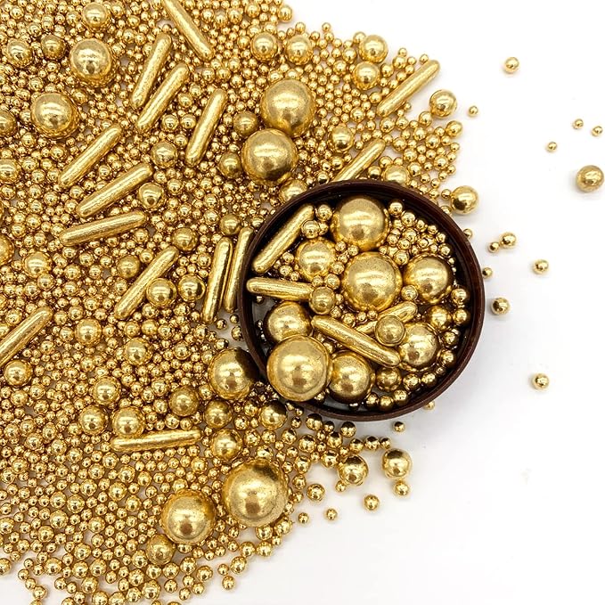 Sprinkles Gold Pearl Sugar Candy Mix Size, Nut Free, Baking Cake Decorations Cupcake Toppers Cookie