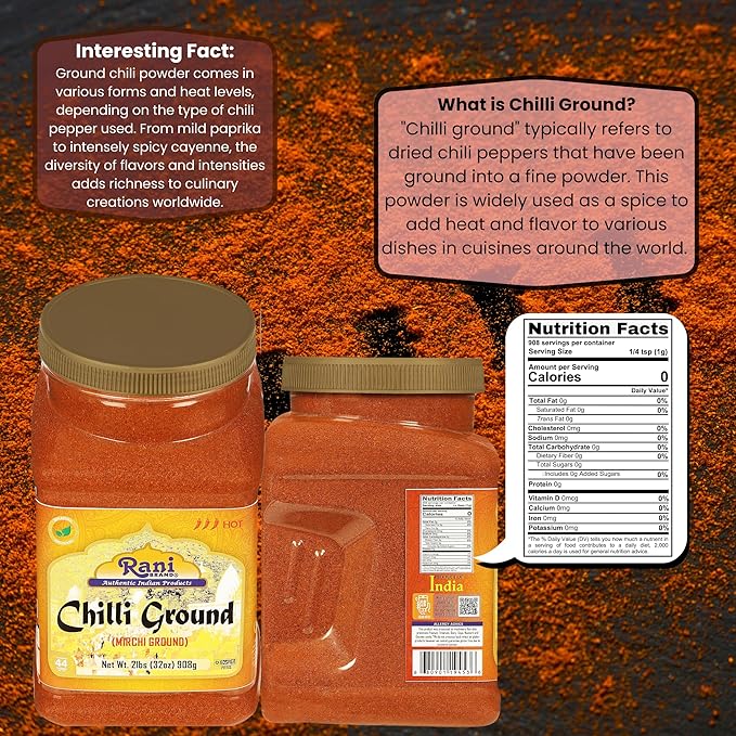Rani Chilli Powder (Mirchi) Ground Indian Spice 32oz (2lbs) 908g Bulk PET Jar ~ All Natural |