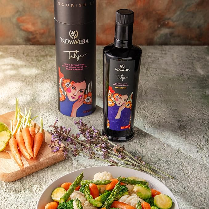 NVG NOVAVERA Trilye Polyphenol Rich Olive Oil, Medium, Pungency and Fruitiness With a Peppery