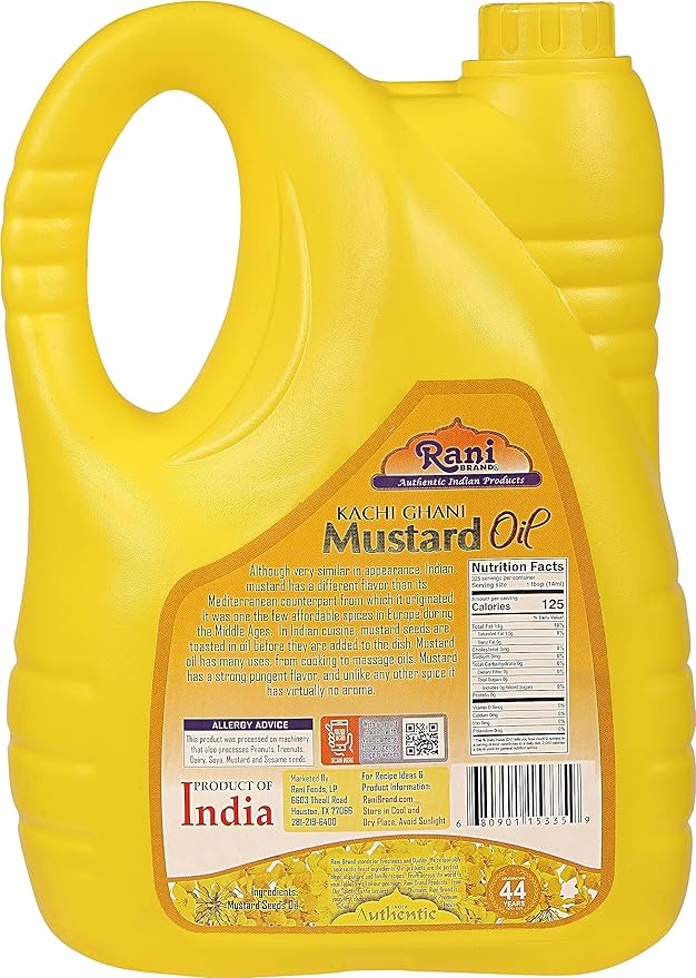 Rani Mustard Oil (Kachi Ghani) 169 Ounce (5 Liter) Pack of 2, NON-GMO | Gluten Free | Vegan | 100%