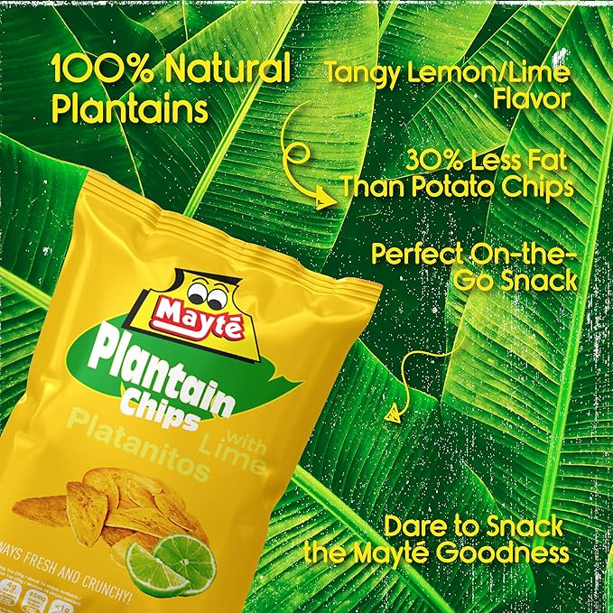 Mayté Plantain Chips – Lemon, 30 Individual Packs (3oz Each) – Non-GMO, Gluten-Free, Kosher