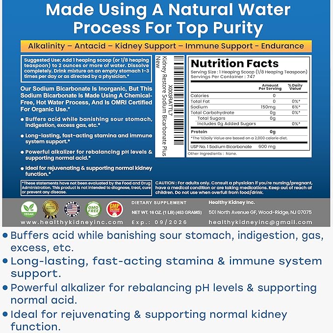 Nature’s Sodium Bicarbonate Organic Use Aluminum Free Baking Soda. No Chemical Pure Baking Soda