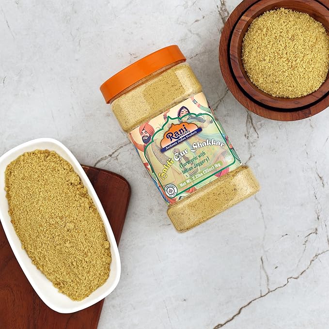 Rani Haldi Gur Shakkar (Turmeric with Indian Jaggery) Indian Unrefined Raw Cane Sugar 35oz (2.2lbs)