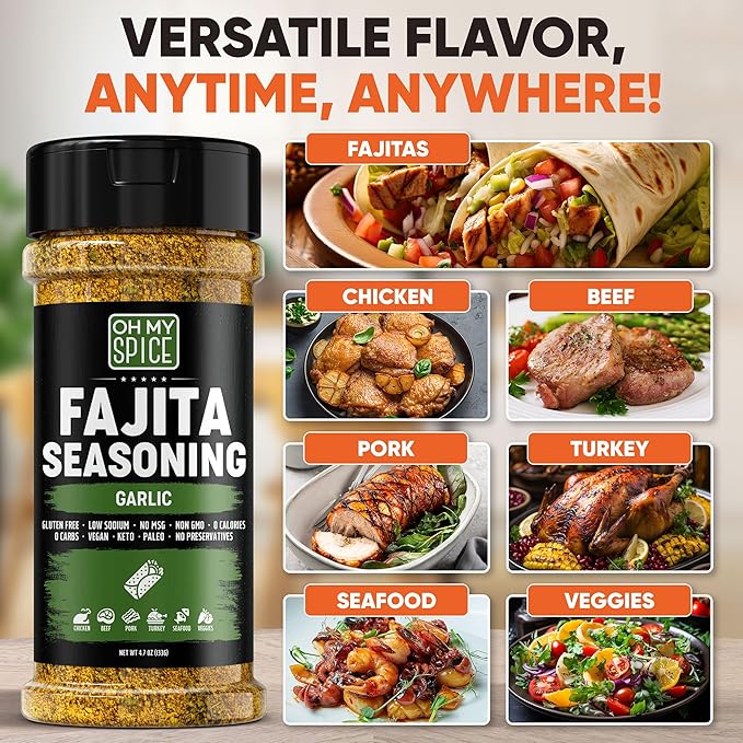 Fajita Seasoning Mix Garlic Powder Seasoning - Gluten Free & Low Sodium Mexican Seasonings Blend