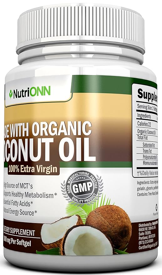 ORGANIC COCONUT OIL Capsules - 180 Softgels - 4000 MG Daily - Cold-Pressed Extra Virgin Coconut Oil