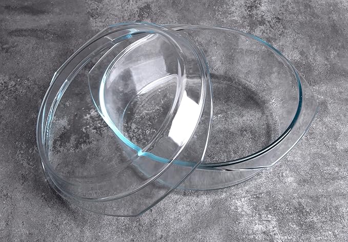Round Tempered Glass Casserole Dish with Lid, Glass Casserole Baking Dish for Oven, Freezer and
