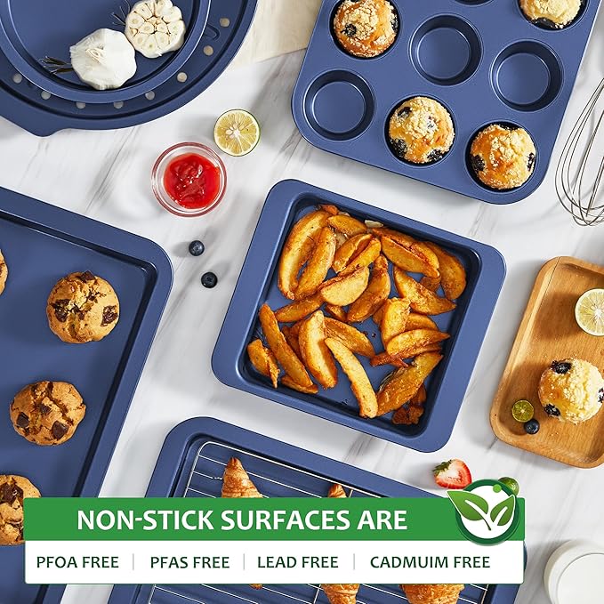 HONGBAKE Bakeware Sets, Baking Pans Set, Nonstick Oven Pan for Kitchen with Wider Grips, 10-Piece