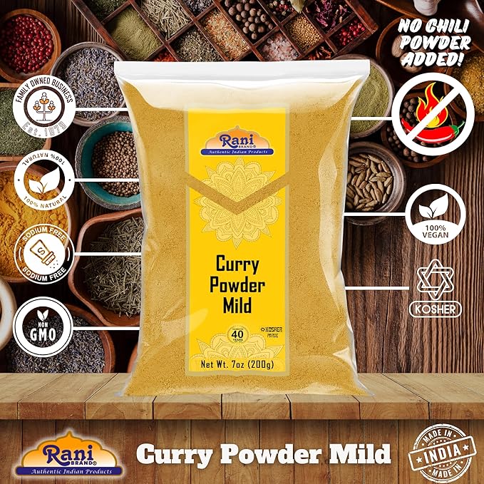 Rani Curry Powder Mild (10-Spice Authentic Indian Blend) 7oz (200g) ~ All Natural | Salt-Free | NO