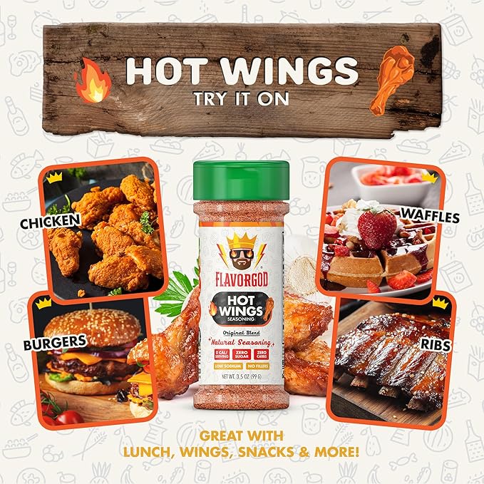Hot Wings Seasoning Mix by Flavor God - Premium All Natural & Healthy Spice Blend for Chicken
