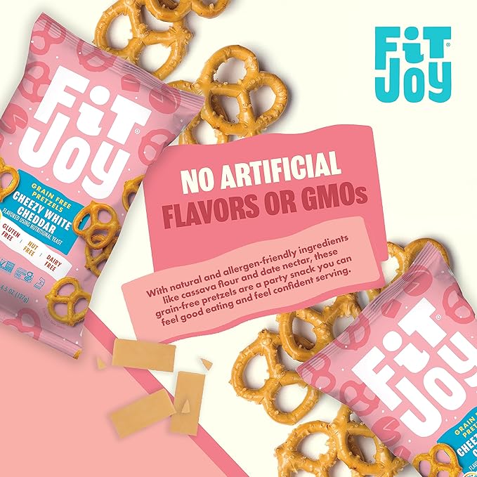 FitJoy White Cheddar Pretzels (Pack of 6, 4.5 Oz) - Dairy, Nut & Gluten Free Snacks - Grain Free
