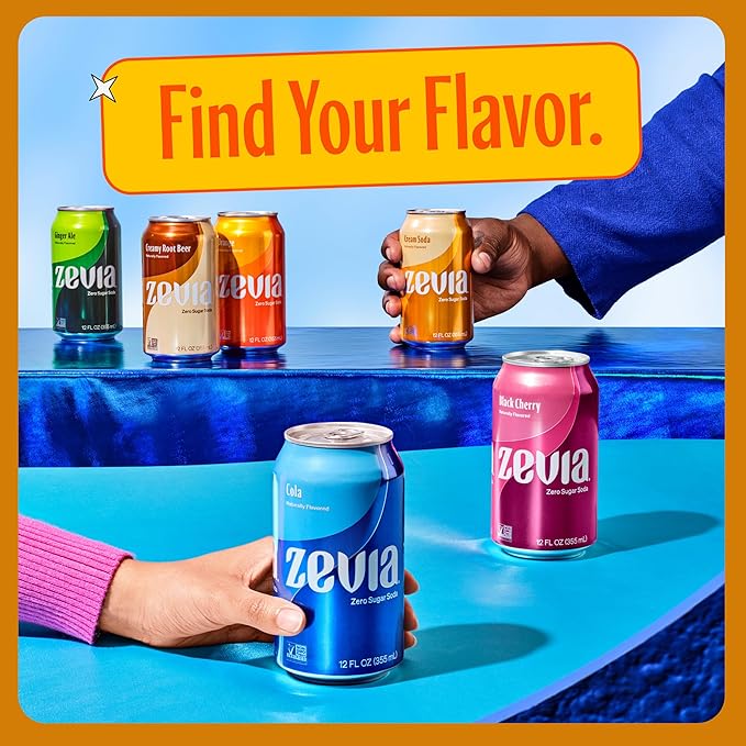 Zevia Zero Sugar Soda, Orange, 12 oz Cans (24-Pack) ??Naturally Sweetened, Non-GMO Project
