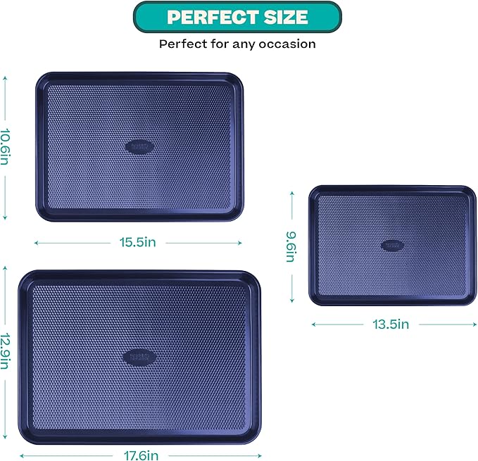 Baker's Secret Baking Sheets Non Stick, 3x Cookie Sheets for Oven, Diamond Texture Premium Air
