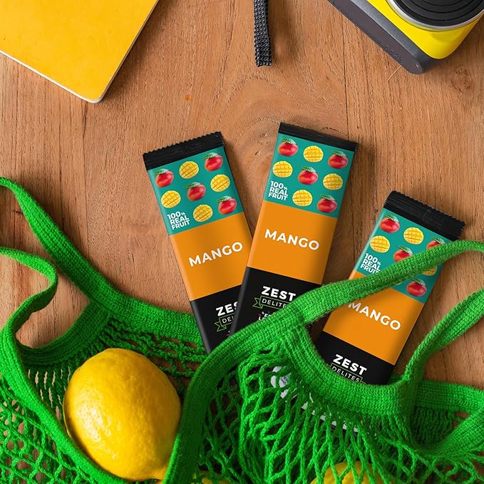 Fruit Snacks by Zest Delites, Fruit Leather, Dried Mango Bars, Healthy Snacks for Adults & Kids, No