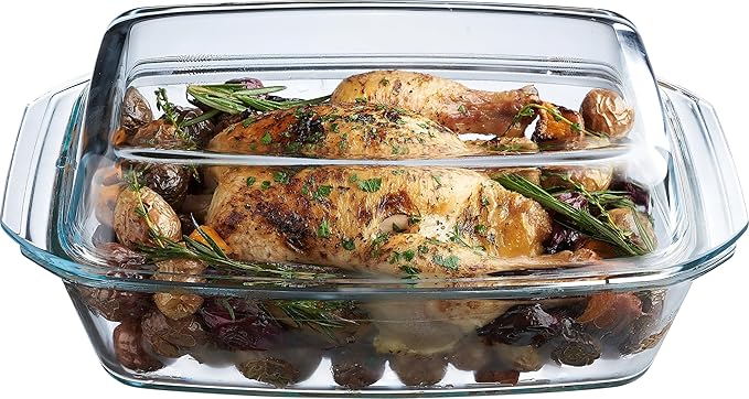 Simax Large Glass Casserole Dish, Oven Safe Cookware With Lid, Oblong Covered Glass Dish For