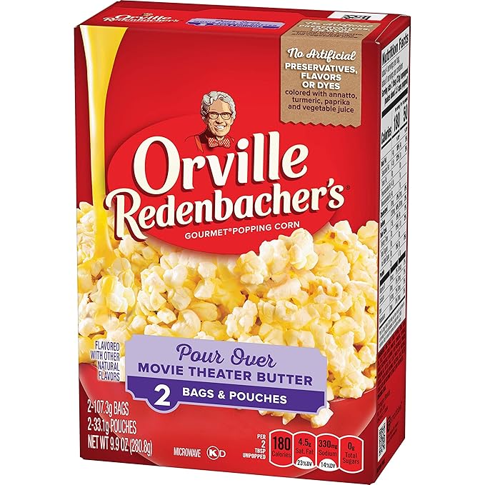 Orville Redenbacher's Microwave Popcorn, Pour Over Movie Theater Butter, 2-Count (12 Boxes)