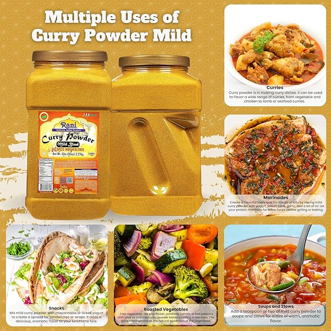 Rani Curry Powder Mild (10-Spice Authentic Indian Blend) 5lbs (2.27kg) PET Jar ~ All Natural |