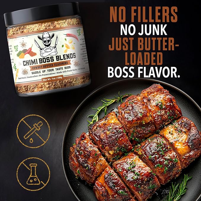 Chimi Boss Blends Cowboy Butter Seasoning, 7oz ??Garlic Herb Butter Dry Rub for Grilling, Smoking &