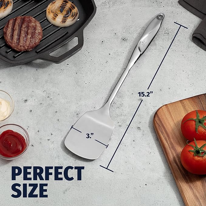 Zulay Kitchen Premium Stainless Steel Metal Spatula - Cooking Spoon Turner - Durable Cooking