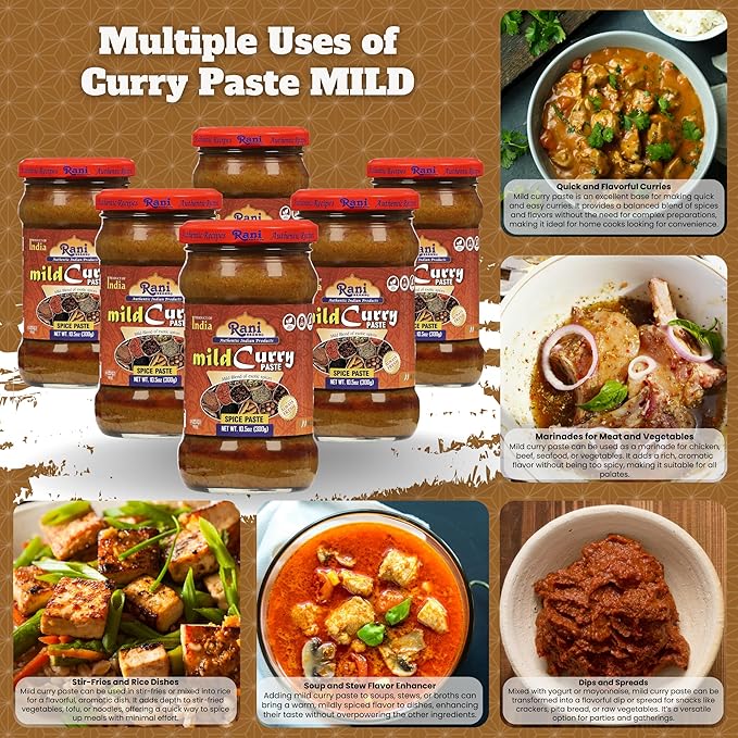 Rani Curry Paste MILD (Spice Paste) 10.5oz (300g) Glass Jar, Pack of 5+1 FREE ~ No Colors | All