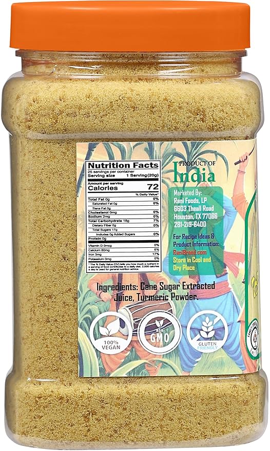 Rani Haldi Gur Shakkar (Turmeric with Indian Jaggery) Indian Unrefined Raw Cane Sugar 17.5oz