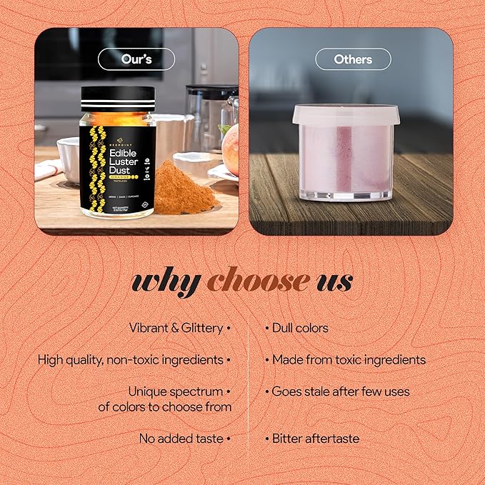 BeePoint Orange Edible Luster Dust 15g - Food Grade, Vibrant Color Shimmer Powdered Dust for