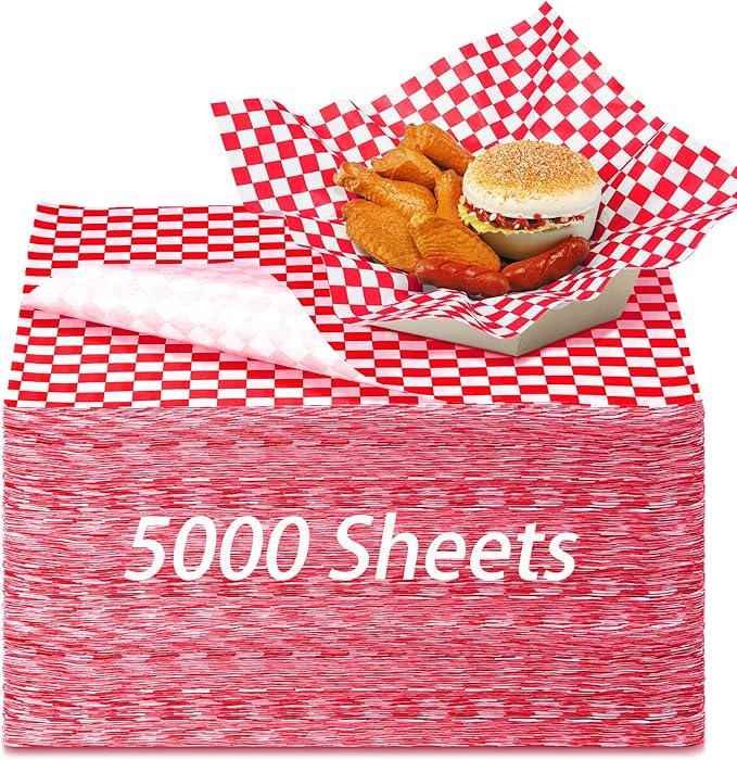 Sieral 5000 Sheets Sandwich Wrap Sheet 12 x 12 Inch Wax Paper Bulk Fast Food Basket Liners