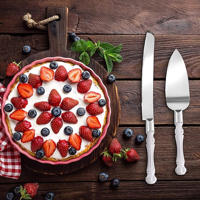 Homi styles White Elegant Cake Knife and Server Set, Cake Cutter and Pie Spatula, Cake Server and