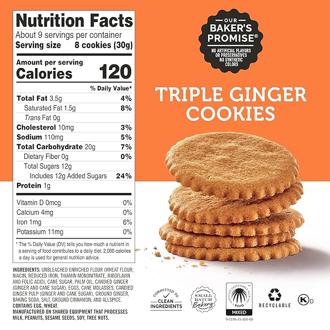 Dewey's Bakery Meyer Lemon & Triple Ginger Moravian Style Thin Cookies Variety Pack, Bakery Fresh
